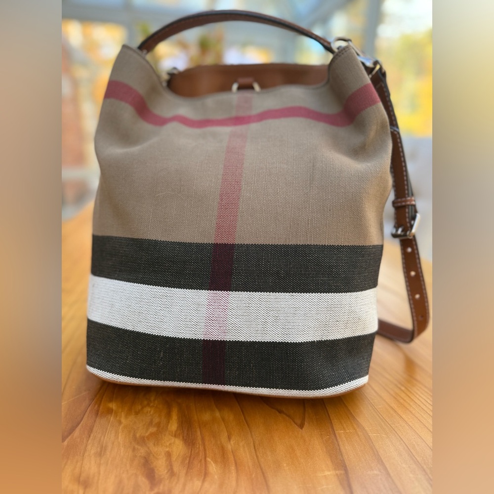 Burberry Check Canvas Crossbody / Shoulder Tote Bag